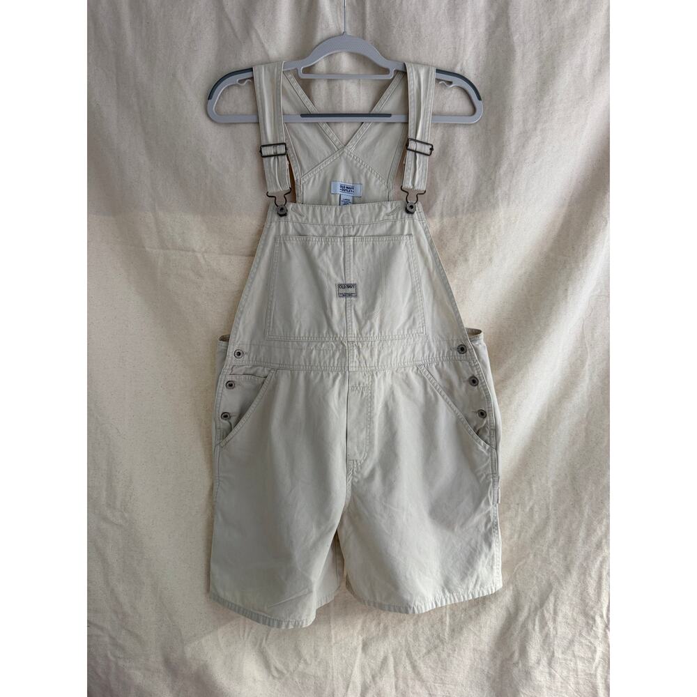 VINTAGE Old Navy Outlet White Bib Overalls Shorts Women's Large L Shortalls Y2K